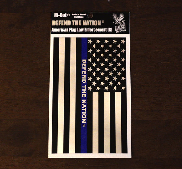Defend the Nation Blue Line Chrome American Flag Sticker