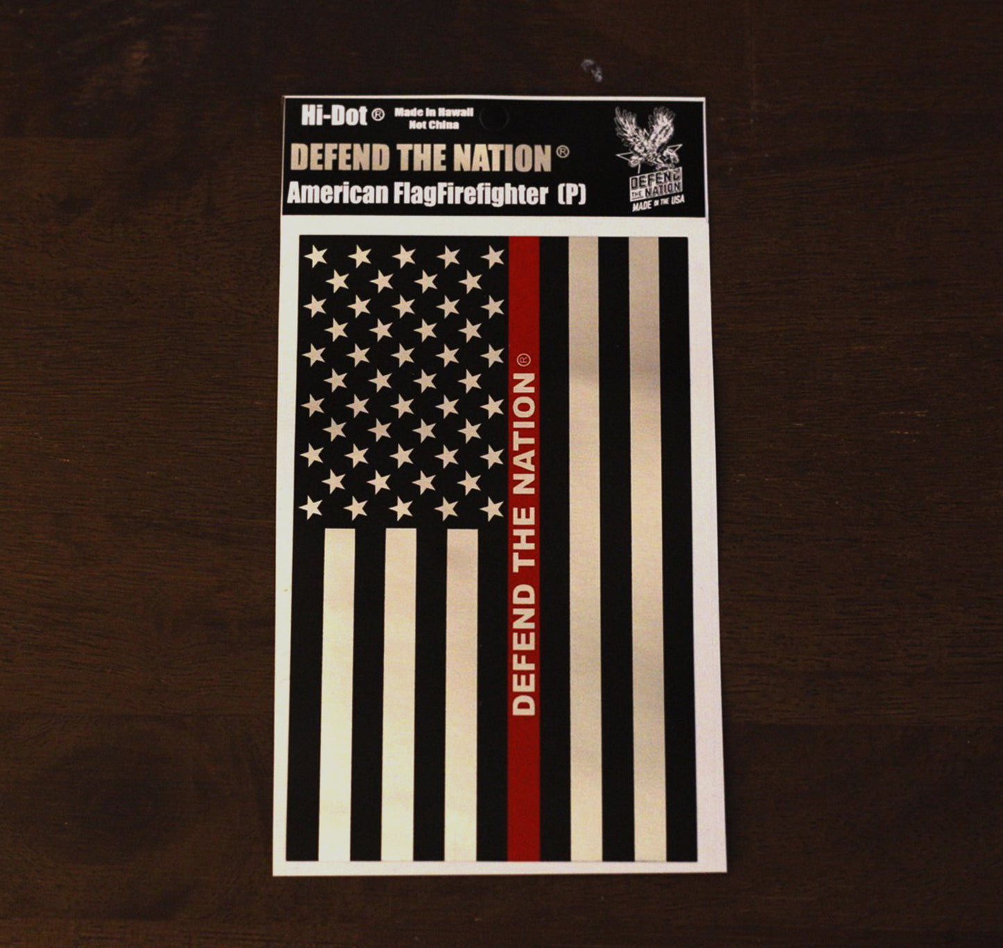 Defend the Nation Red Line Chrome American Flag Sticker